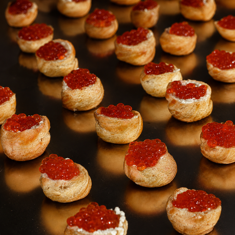 Mini tartlets topped with Wild Kamchatka red caviar